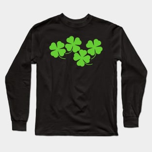 Four Leaf Lucky Clover Shamrock with Black Background Long Sleeve T-Shirt